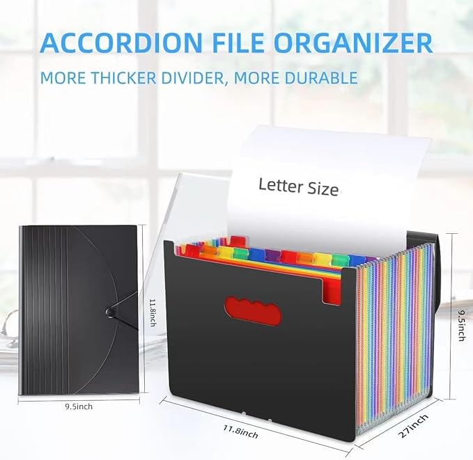 24 Pockets Expanding File Folder,Accordion File Organizer,Document Organizer Letter Size,Expandable Filing Box,Special Designed for Portable Use,Accordian Folders,Plastic (Rainbow)