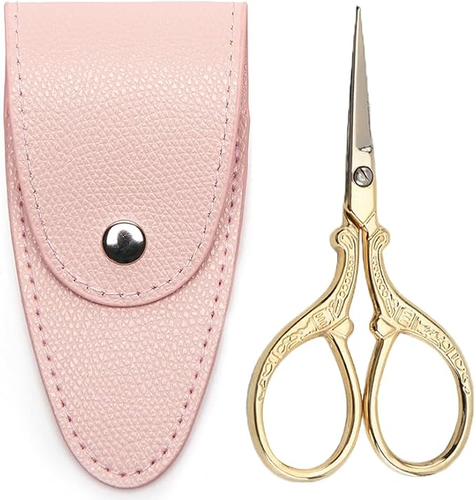 3.6 inch Sewing Embroidery Scissors, Straight Sharp Stainless Steel Sharp Scissors with leather sheath cover,DIY tools for Threading Needlework Dressmaker Artwork Everyday Use