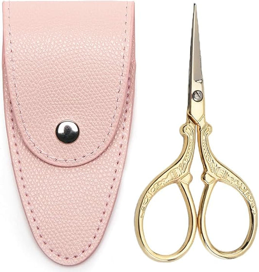 3.6 inch Sewing Embroidery Scissors, Straight Sharp Stainless Steel Sharp Scissors with leather sheath cover,DIY tools for Threading Needlework Dressmaker Artwork Everyday Use