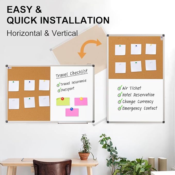 New PUTE White Board and Cork Board Combo - 36 x 24 Inches Large Dry Erase Whiteboard and Bulletin Board, Magnetic Wall Pin Display Board for Home, Classroom & Office, 24"x36" Cork