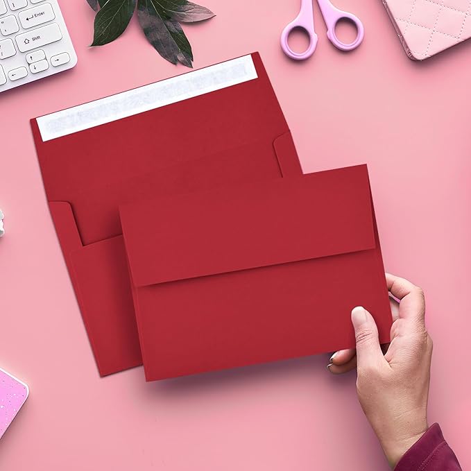 50 Pack Red Self Seal Envelopes - 5x7, A7 Sizes - Printable for Wedding, Baby Shower Invitations