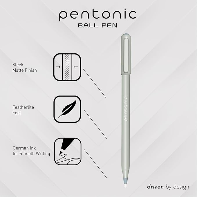 Pentonic Ballpoint Pens, 10 Count, Frosted Pale Gray Barrel with Black Ink, 0.7 mm Fine Point, Smooth Writing For Journaling & Note Taking (PEN13086)