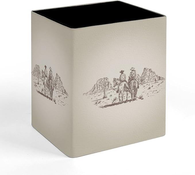 Square Pen Holder & Pencil Organizer for Desk - Office Storage Organizer , Markers/Makeup Brushes/Scissors Holder, Compact Desk Decor Accessories for Home Classroom School(Western Desert Cowboy)