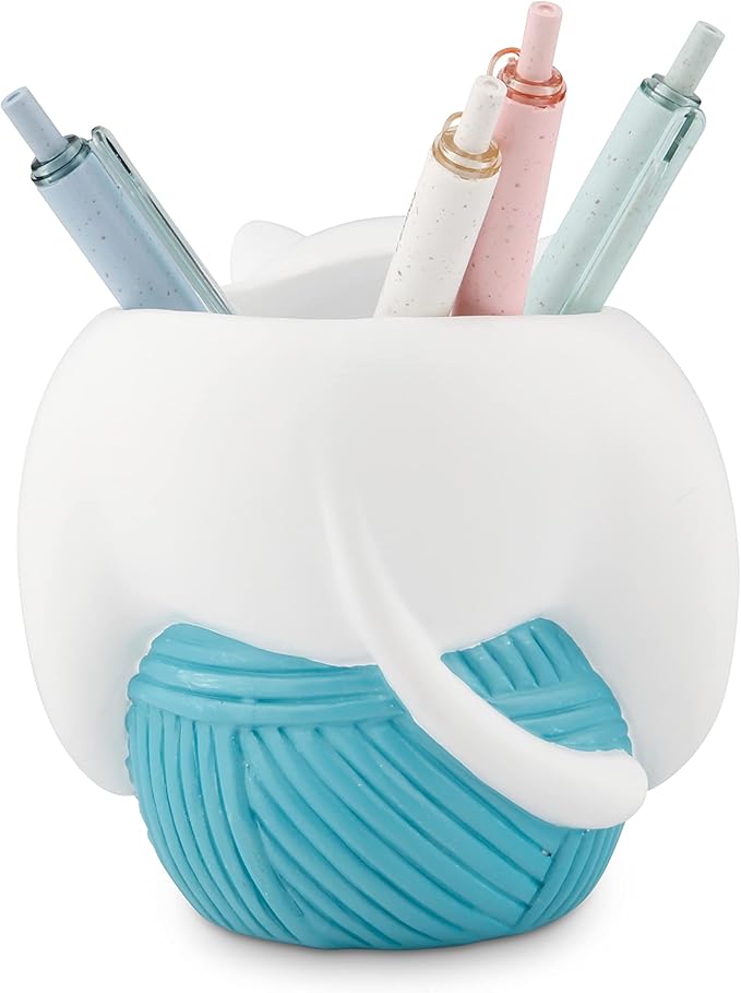 Chapman and Grand Relaxing Kitty Cat Pen Holder (White/Turquoise), Patent Pending