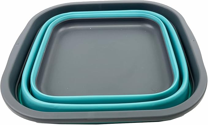 SAMMART 5.5L (1.4 Gallons) Collapsible Tub - Foldable Dish Tub - Portable Washing Basin - Space Saving Plastic Washtub (Grey/Crystal Blue)