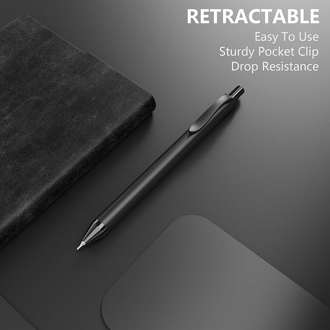 16 Pack Black Gel Pens (0.7mm Fine Point) – Smooth Quick-Drying Ink, Retractable Gel Pen for Writing, Journaling, Note-Taking – Office, School, Home & Work Supplies (16Pcs-Black Ink