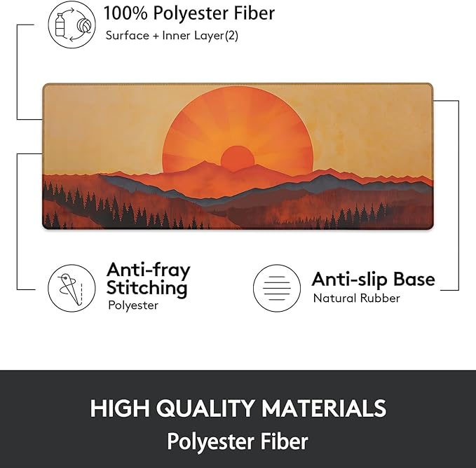 Gaming Mouse Pad, Boho Sunset Mouse Pad, Desk Mat, Non-Slip Rubber Base MousePads for Computers Laptop Office School Home Accessories Decor 31.5" x 11.8"
