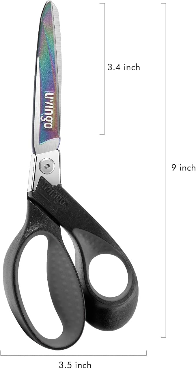 LIVINGO Industrial Scissors all Purpose: 9" Professional Heavy Duty Shears Sharp Stainless Steel - Forged Titanium Coated Scissors for Fabric Sewing Carpet Workshop Outdoor Home Office Grey/Black
