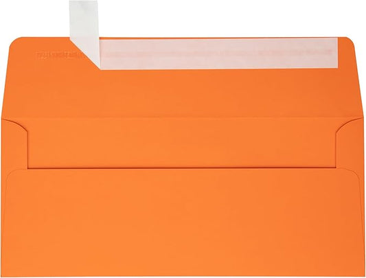 LUXPaper #10 Business Envelopes | Peel & Press | 4 1/8" x 9 1/2" | Mandarin Orange | 80lb. Text | 1,000 Qty