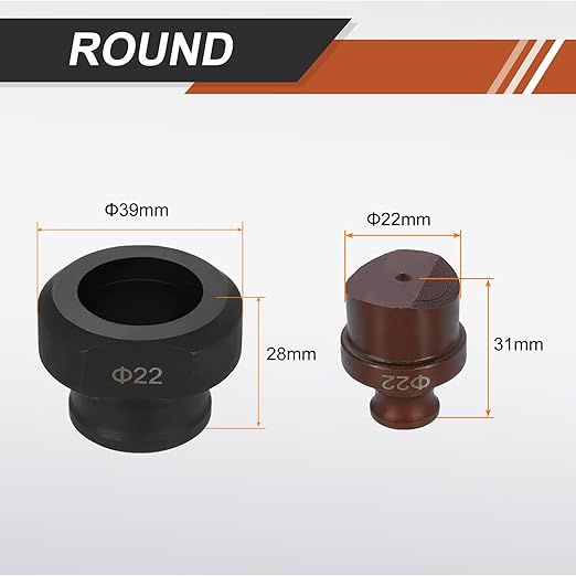 HARFINGTON Hydraulic Hole Punch Die 22mm Round Hole 40Cr Steel Electric Punching Kit for MHP-20 JP-20 Electric Punching Machine, Burgundy & Black