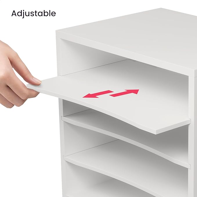 Ballucci 4-Tier Paper Organizer for Desk, Stackable Organizer Tray, Desk Storage Shelves, Stacking Letter Paper Tray Sorter for Classroom, Office, White