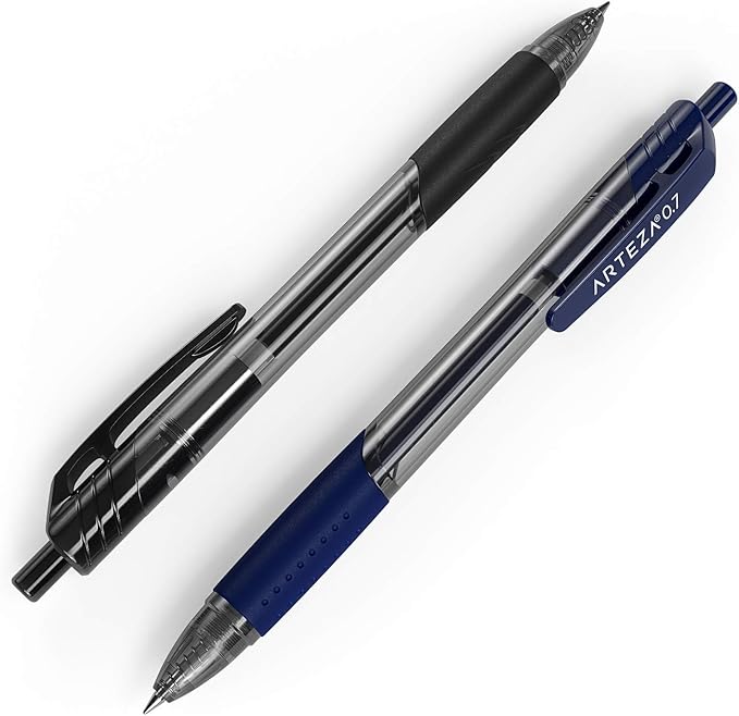 ARTEZA Gel Pens, Set of 30 – 15 Black & 15 Blue Retractable Rollerball Pens, 0.7 mm Medium Point for Office, School & Daily Writing Tasks