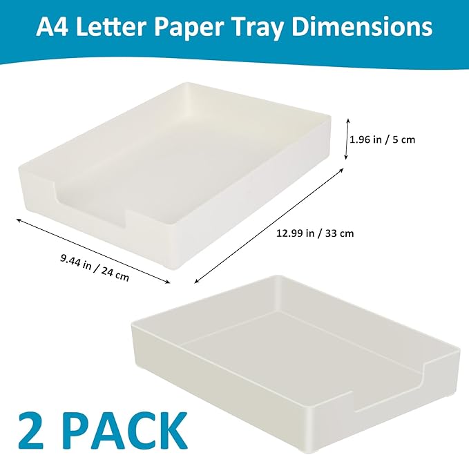 Letter-Size Tray Desk Letter Paper Tray Stackable Letter Tray Paper Holder File Organizer for Office Supplies School Home Desk Accessories Anti-Skid Stacking (White) 2Pcs