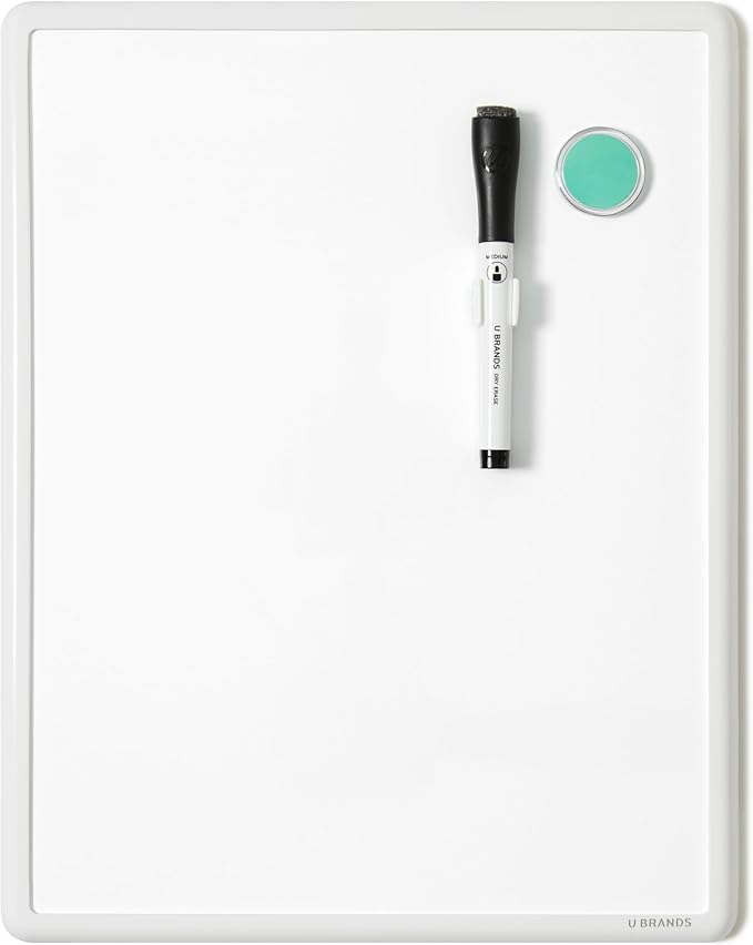 U Brands Contempo Magnetic Dry Erase Board White Board, 11" x 14", White Modern Frame, Includes Magnet and Marker