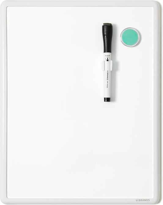U Brands Contempo Magnetic Dry Erase Board White Board, 11" x 14", White Modern Frame, Includes Magnet and Marker