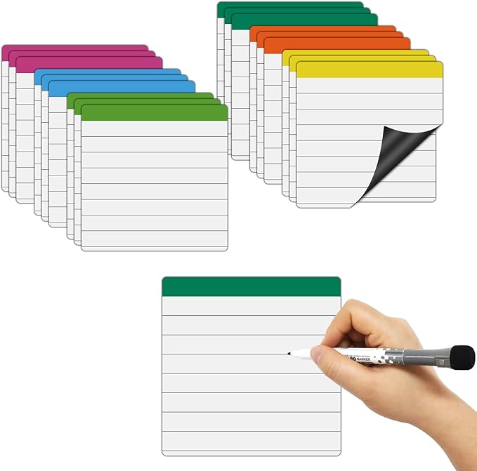 Ruled Lined Small Sticky Notes 3x3,Dry Erase Magnetic Sheets,18 Pieces,Work for Fine Tip Markers,Easy to Post On Fridge or Whiteboard