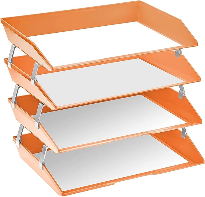 Acrimet Facility 4 Tier Letter Tray, Side Load, Letter Size/A4, Desktop File Organizer, Plastic (Orange Citrus)