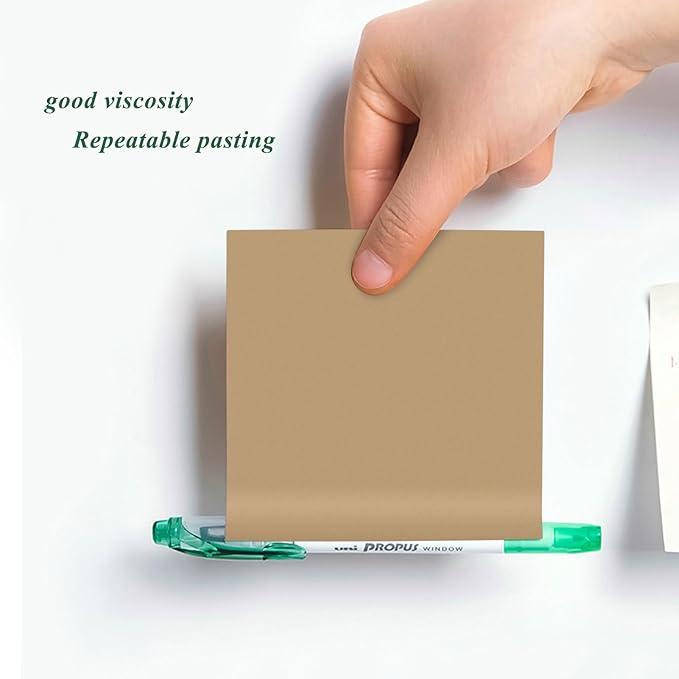 NatureTouch Sticky Notes 6 Packs, 3 x 3 Inches Adhesive Self-Stick Notes in Eye Protection Paper, Multiple Designs of Memo Pads for Reminders, Office, Home, School, Meeting, 80 Sheets/Pad，Kraft，Blank