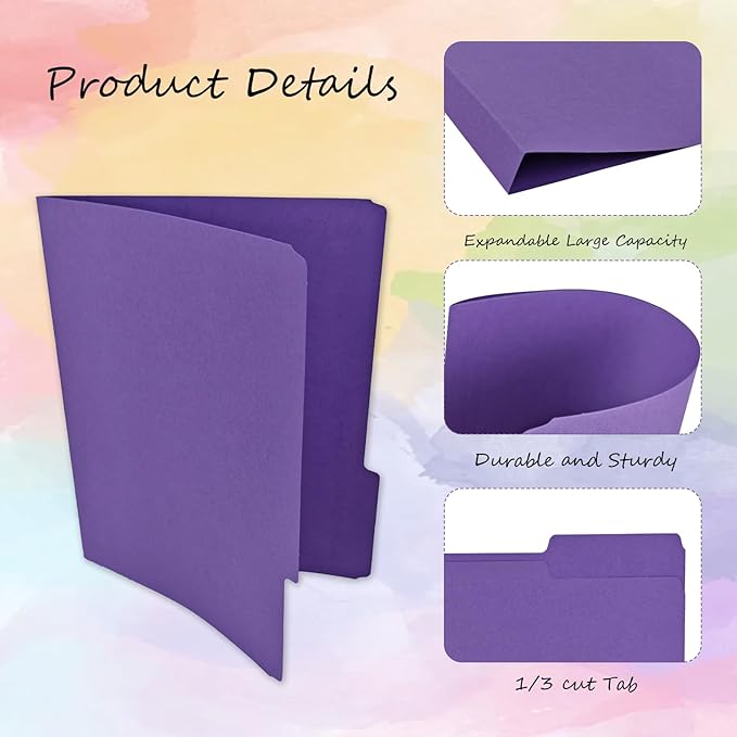 12Pcs Colored File Folders Letter Size Manilla File Folders with 1/3-cut Tabs Decorative File Pockets for Office School Business Home Organizer (12, Rainbow Color)
