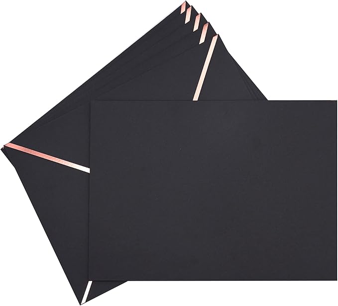 A7 Envelopes - V Flap Foil Border Luxury Mailing Envelopes for 5" x 7" Cards - for Wedding, Invitations, Baby Shower, Photos, Graduation, Birthday, Bridal Shower - 5.25" x 7.25" (Black, 25 Pack)