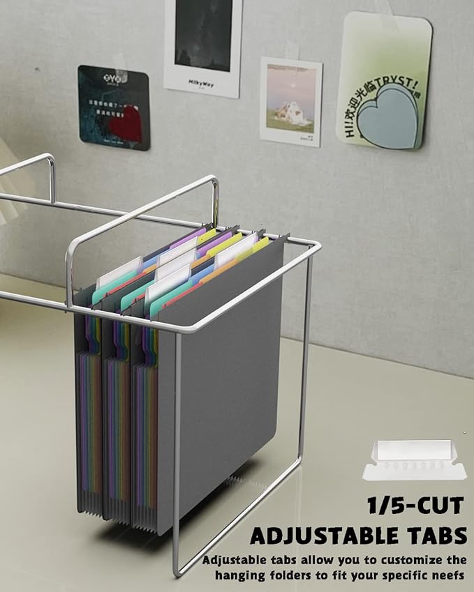 Plastic Expanding Hanging File Folders, 7 Pocket Extra Capacity Accordion Hang Folder, 1/5 Cut Adjustable Tabs, Multi-Color Lables, Letter Size for Filing Cabinet - 3 Pack