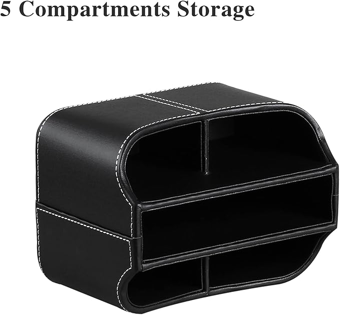 YAPISHI Leather Remote Control Holder, 360 Degree Spinning Desk TV Remote Caddy/Box,Bedside Table Organizer for Controller, Media, Mail, Calculator, Mobile Phone and Pen Storage