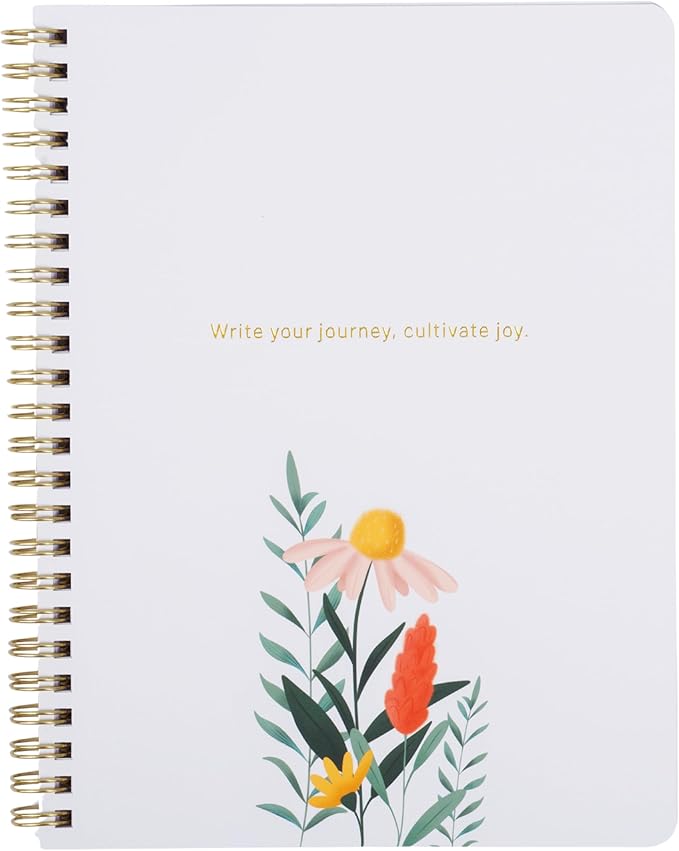 Happy Hoos® Aesthetic Spiral Notebook - 6.25" x 8.25" College Ruled Journal Notebook - Hard Cover Writing Journal for Work, School, Travel, More - Floral Notebook 8 Seasonal Designs (Joyful Journey)