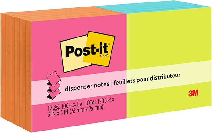 Post-it Pop-up Notes 3x3 in, 12 Pads, America's’s #1 Favorite Sticky Notes, Alternating Colors, Poptimistic Collection. Clean Removal, Recyclable (R330-N-ALT)