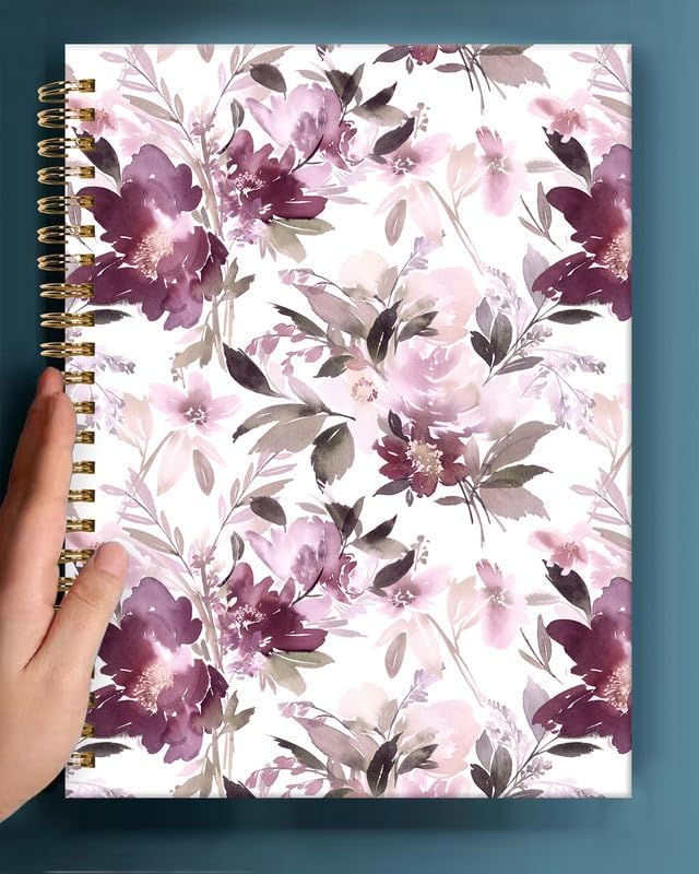 Spiral Journal Notebook,A5 Hardcover Lined Journals for Women Girl 6 x 8.3 in,120 Pages Thick Paper,Cute College Ruled Writing Notebook for Gifts Office Work School(Pink Purple Flower)