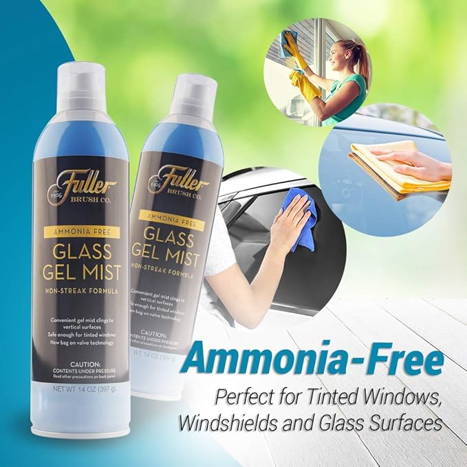 Fuller Brush Glass Gel Mist Spray – 14 oz Glass Cleaner for Windows, Mirrors and Plexiglass – Streak-Free Formula Safe for Tinted & Vertical Surfaces (Pack of 2)