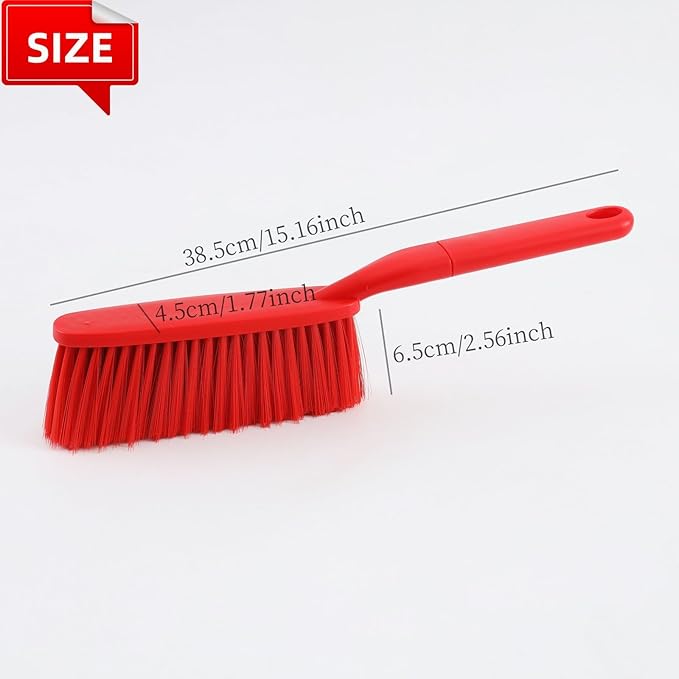 Kagyuan 1 Pack 15" Hand Broom Brush,Soft Bristle Cleaning Brush,Crumb Debris Sweeping Brush,Dusting Brush,Comfort for Bed Car Couch Desk Sofa Furniture Clothes,Small Particles Hair Remover(Red)