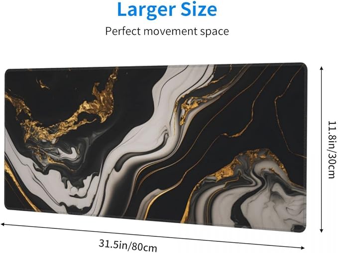 Desk Pad,Office Desk Mat 31.5"×11.8" Large Gaming Mouse Pad,Durable Extended Computer Mouse Pad,Waterproof Thick Big Mouse Pads with Non-Slip Rubber Base Office Home Black Gold Marble