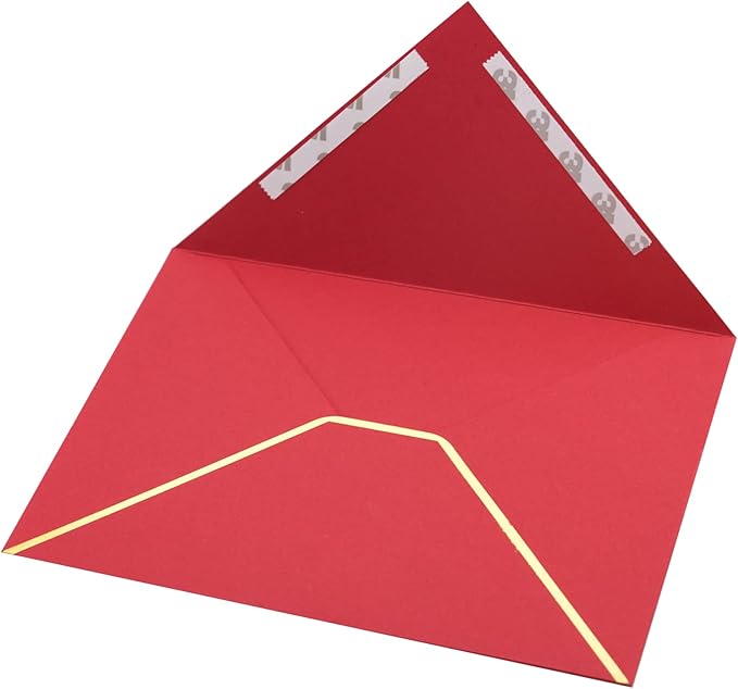 A7 Envelopes - V Flap Foil Border Luxury Mailing Envelopes for 5" x 7" Cards - for Wedding, Invitations, Baby Shower, Photos, Graduation, Birthday, Bridal Shower - 5.25" x 7.25" (Red, 25 Pack)