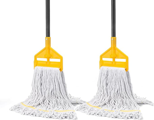 KeFanta 2 Pack Commercial Mop Heavy Duty Industrial Mops,60 inch Long Handle with Looped-End String Cotton Wet Mop Head Replacement for House,Kitchen,Laminate,Tile,Vinyl,Hardwood Floor Cleaning