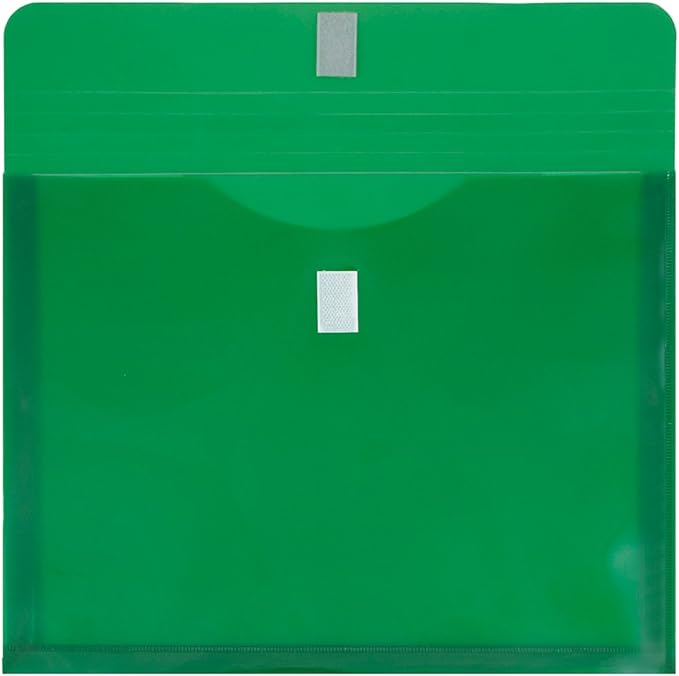 JAM PAPER Plastic Expansion Envelopes with Hook & Loop Closure - Letter Booklet - 9 3/4 x 13 with 1 Inch Expansion - Green - 12/Pack