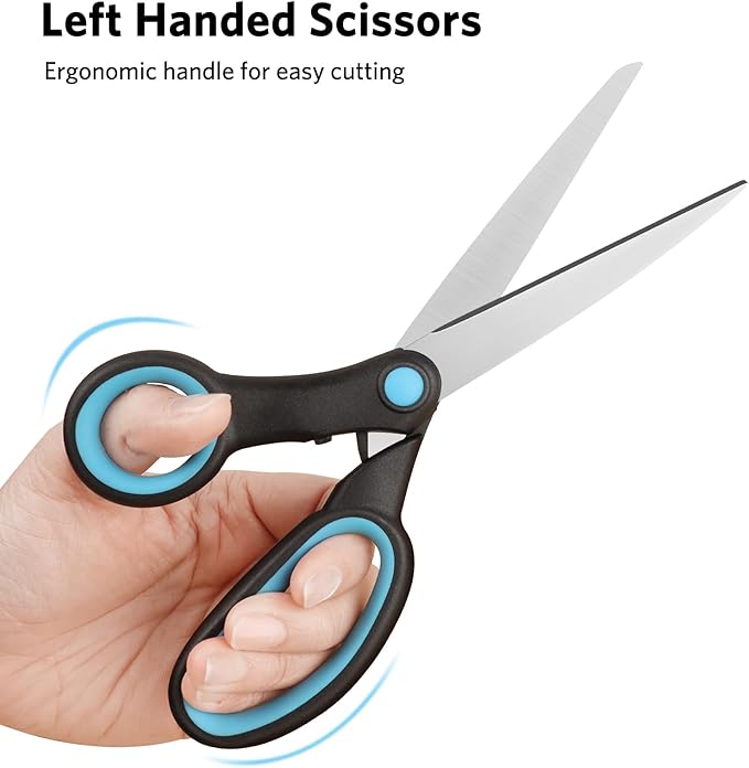 Left-Handed Scissors, 8-Inch Left-Handed Scissors with Soft Grip for Home, School, Office, Sewing Fabric, Red/Blue, Pack of 2