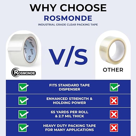 Packaging Tape, 48 Pack, Clear Shipping Tape, 2.7 Mil (68 Micron), 1.88" Wide x 65 Yards, Thick Box Tape, 3" Core, Strong Adhesive Tape for Moving Boxes, Warehouse, Storage & Distribution