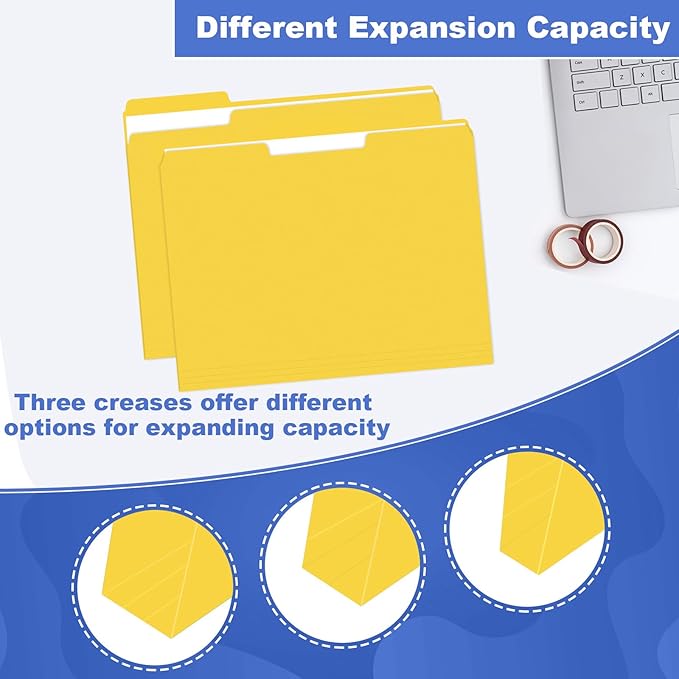 File Folder, HERKKA 30 Pack 1/3 Cut Tab File Folders, File Folders Great for Organizing and Filing, Letter Size, Yellow