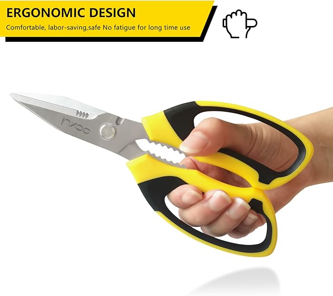 8-Inch Heavy Duty Scissors – Ultra Sharp Stainless Steel Shears with Serrated Edge & Protective Cover, Ideal for Cardboard, Wire, Fabric & More (Yellow)