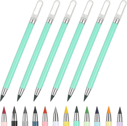 PATIKIL Forever Pencil, 6 Pcs Mechanical Sharpened Cute Metal Pencils Set for Coloring Book Sketch Drawing Writing Art Beginner, Green
