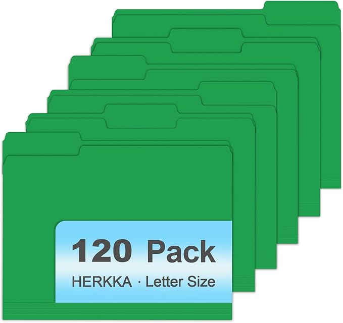 File Folder, HERKKA 120 Pack 1/3 Cut Tab File Folders, File Folders Great for Organizing and Filing, Letter Size, Green