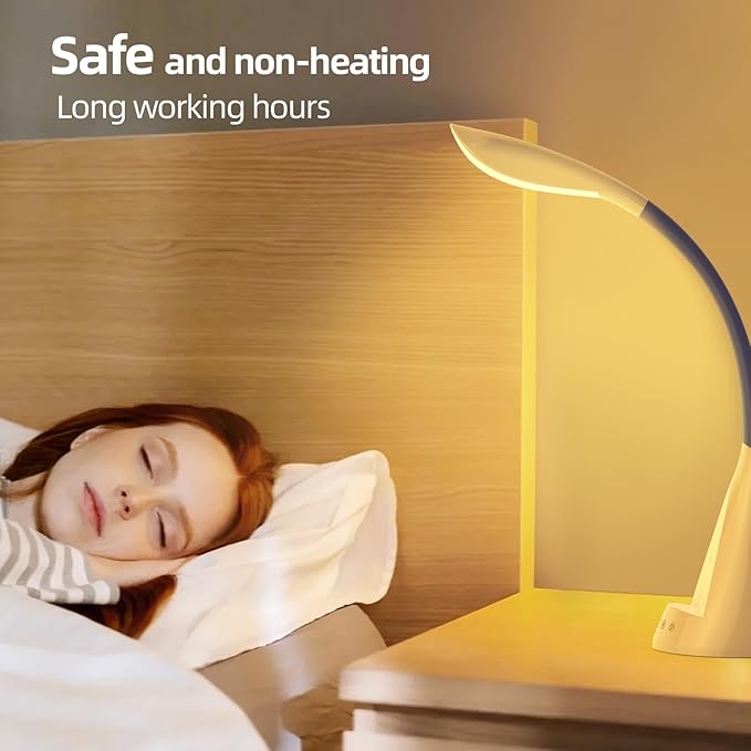 LED Desk Lamp with USB Charging Port, Dimmable Reading Light Touch Control and Eye Protection, Adjustable Brightness Table Lamp for Home Office Bedroom (White)