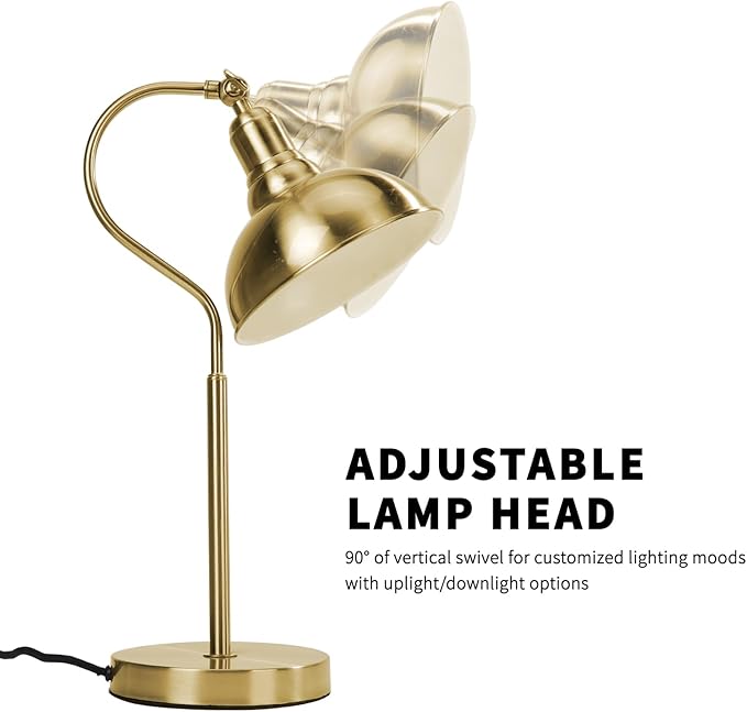 Gold Desk Lamp with 59” Plug in Cord On/Off Switch, Adjustable Table Lamp for Bedroom, Coffee, Dorm Lighting Decor (E14 Bulbs not Included)