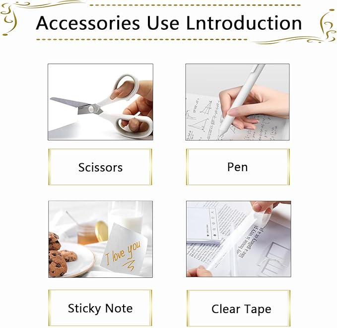 Office Supplies Set,Desk Accessories,Stapler and Tape Dispenser Set,1000 Staples,Staple Remover,Hinder Clips,Ruler,Scissor,Clear Tape,Ballpoint Pen,Sticky Notes,Gifts for Colleagues(White)