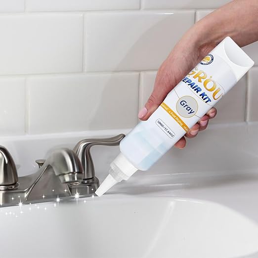 Lskysaga Tile Grout Repair Kit - Grout Filler, Grout Repair Paste with Silicone Trowel Scraper, Fast Drying Grout Repair Kit for Bathroom Shower Kitchen Floor Tile, Waterproof (17.64 oz, Gray)