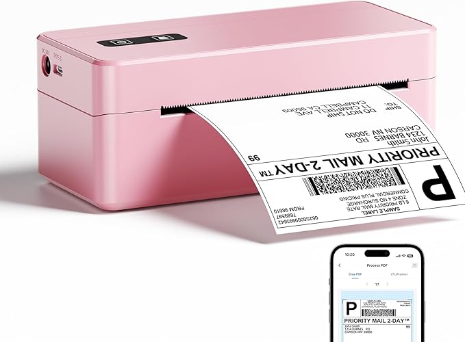Bluetooth Thermal Shipping Label Printer, 2410BT 4x6 Label Printer for Small Business, Pink Label Printers Compatible with iPhone/Android & PC, Widely Used for Ebay, USPS, FedEx, Tiktok
