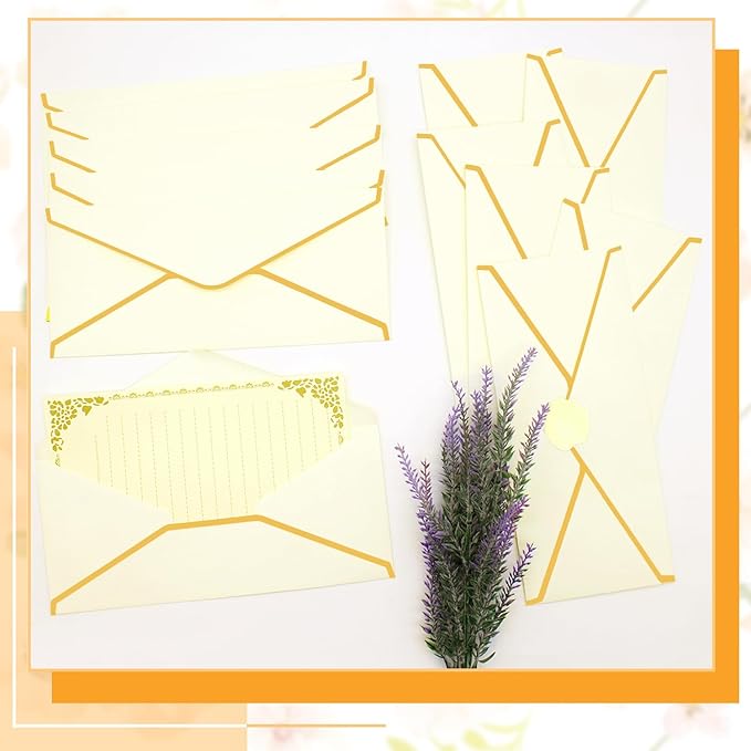 Business Envelopes with Gold Border 30 Pack #10 Envelopes Made of 150gsm Paper, Standard Envelopes with Gold Stickers for Office, Checks, Letter Mailing,9.45 x 4.13 Inches(Cream Color)