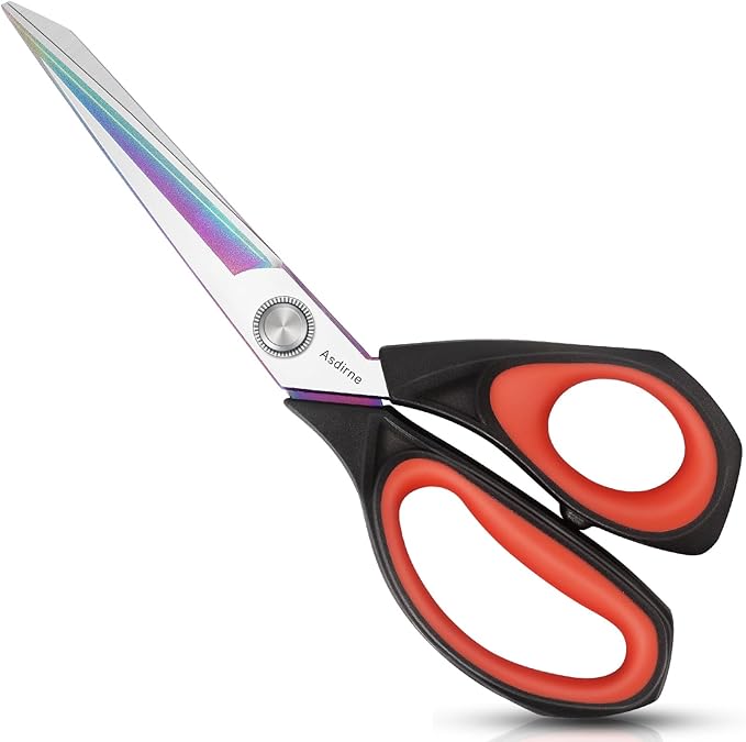 Fabric Scissors, Dressmaking Scissors with Heavy Duty Multi-Purpose Titanium Coated Blades and Comfortable Soft Grip Handles, 25CM, Black/Red