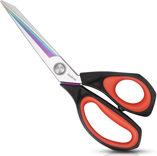 Fabric Scissors, Dressmaking Scissors with Heavy Duty Multi-Purpose Titanium Coated Blades and Comfortable Soft Grip Handles, 25CM, Black/Red