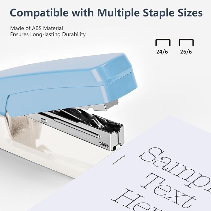 MJMX 360° Rotating Swing-Arm Stapler, 25-Sheet Capacity, with 1000 Staples, 8-Position Lock, ABS Durable Design, for Office/Home/School (White+Blue)